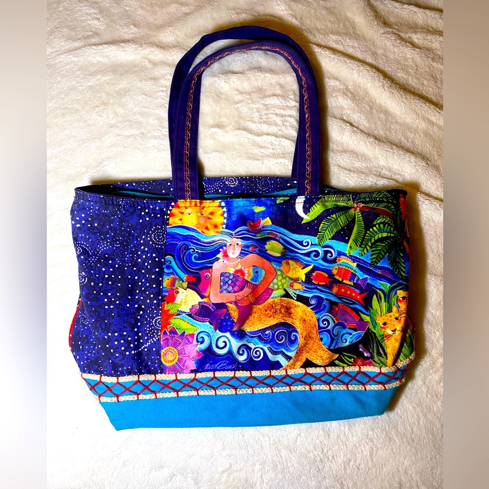 Euc Laurel Burch Ocean Song Patchwork Colorful Me… - image 1